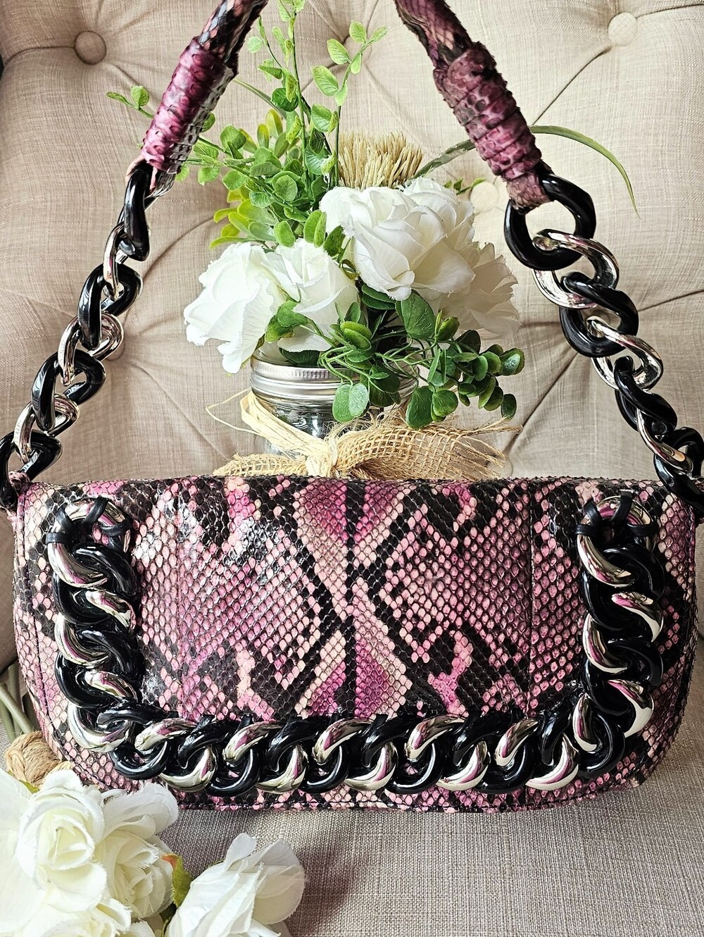 Vintage Michael Kors Runway Collection Genuine Python ID Chain Shoulder Bag